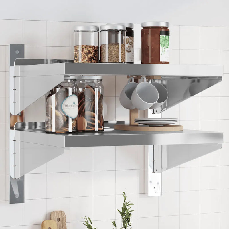 2-Tier Wall Shelf 50x40x48 cm Silver Stainless Steel
