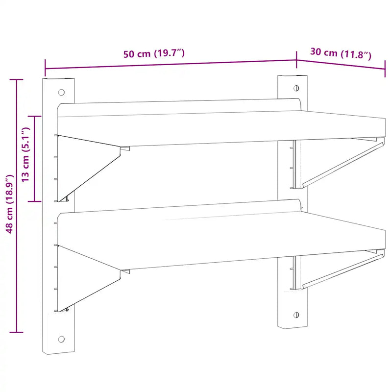 2-Tier Wall Shelf 50x30x48 cm Silver Stainless Steel