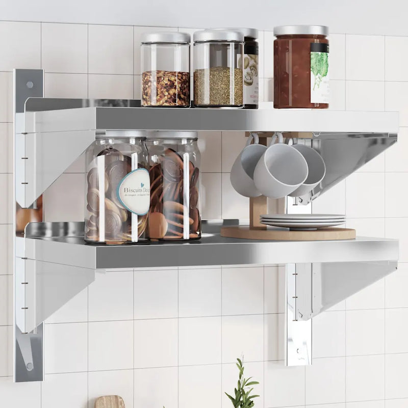 2-Tier Wall Shelf 50x30x48 cm Silver Stainless Steel