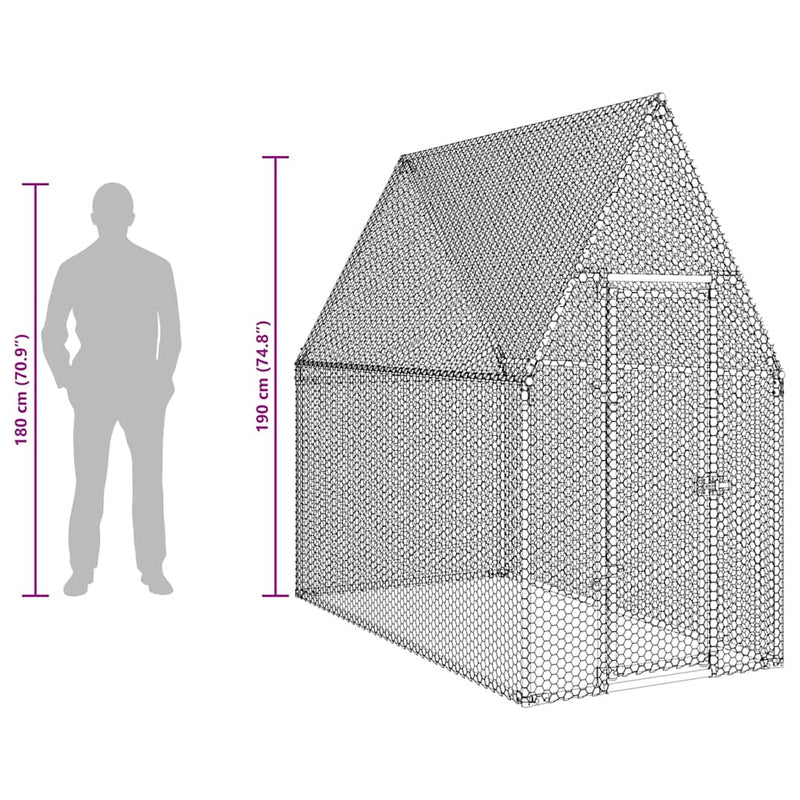 vidaXL Chicken Cage Silver 200x100x190 cm Galvanised Steel