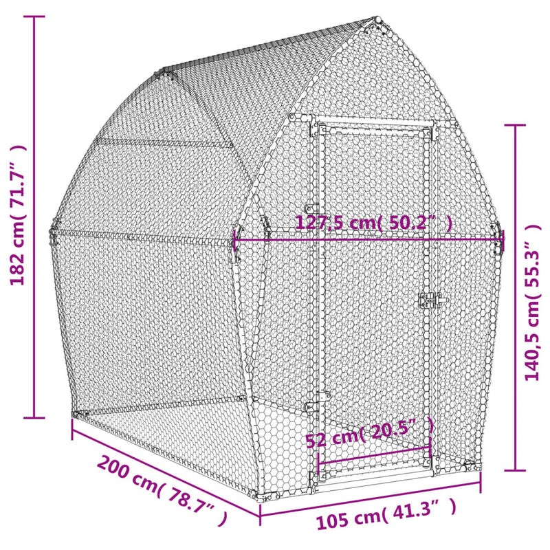 Chicken Cage Silver 200x105x182 cm Galvanised Steel