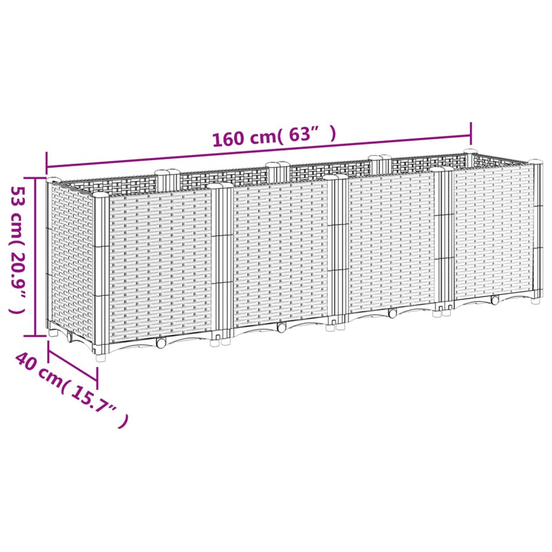 vidaXL Garden Planter Black 160x40x53 cm PP