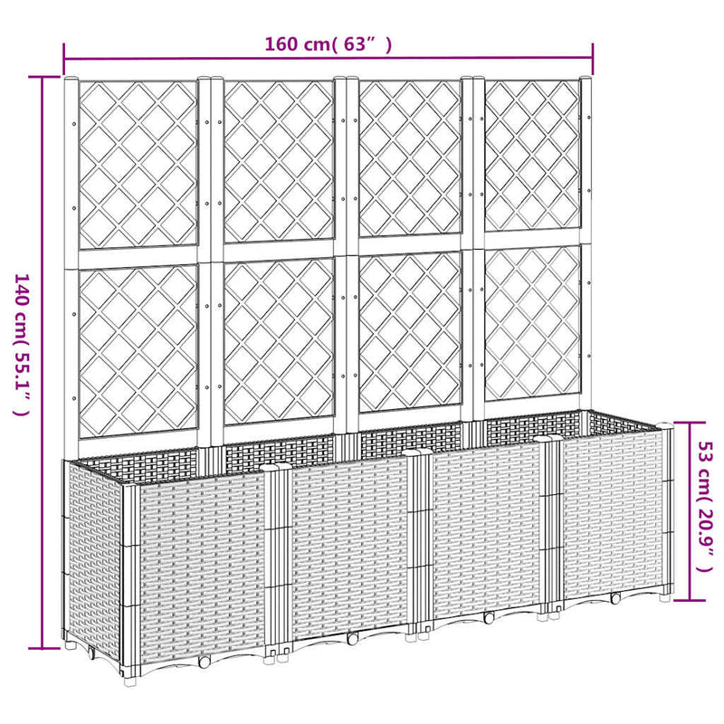 vidaXL Garden Planter with Trellis Blue Grey 160x40x140 cm PP