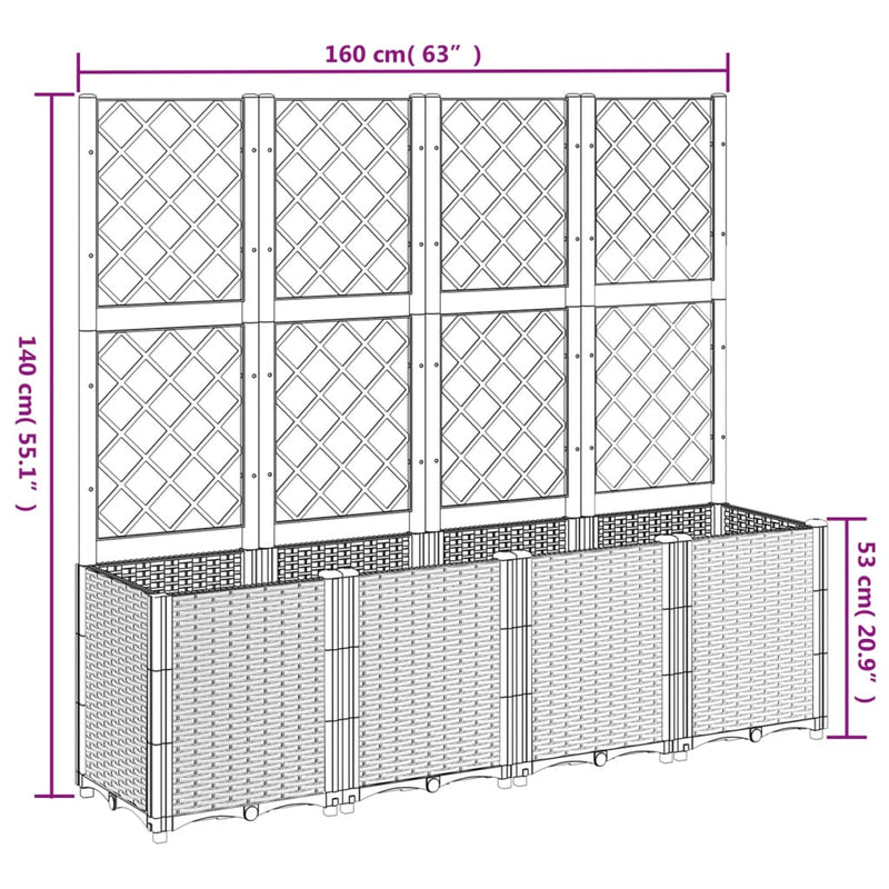 vidaXL Garden Planter with Trellis Black 160x40x140 cm PP
