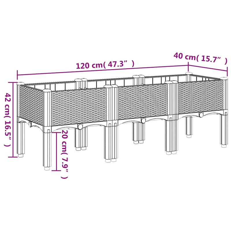 vidaXL Garden Planter with Legs Blue Grey 120x40x42 cm PP