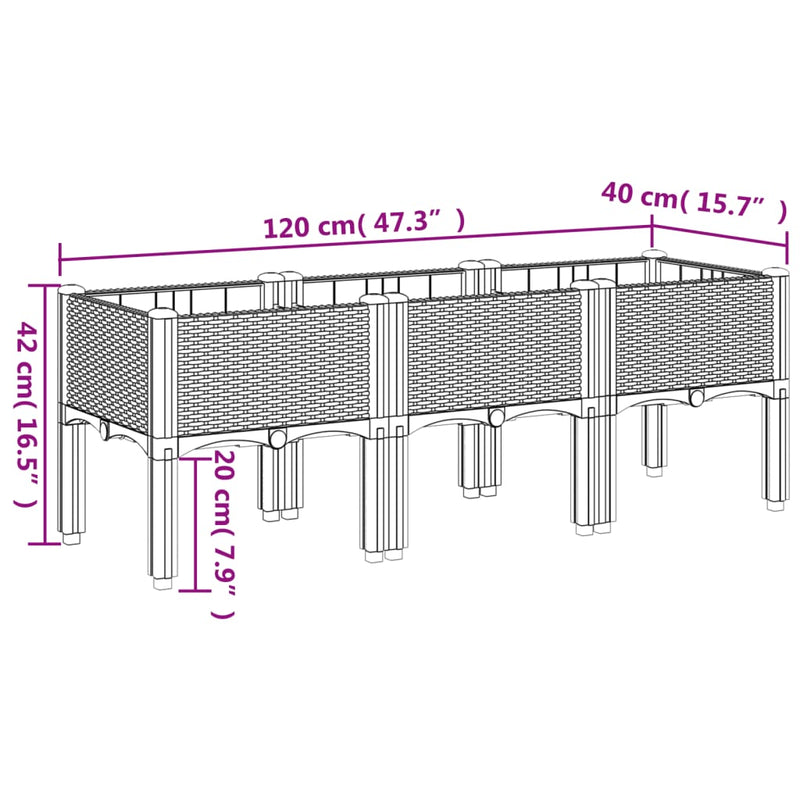 vidaXL Garden Planter with Legs Black 120x40x42 cm PP