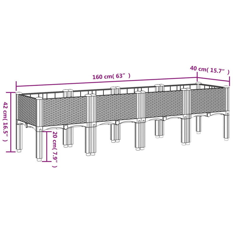 Garden Planter with Legs Grey 160x40x42 cm PP