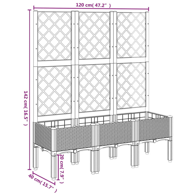 vidaXL Garden Planter with Trellis Blue Grey 120x40x142 cm PP