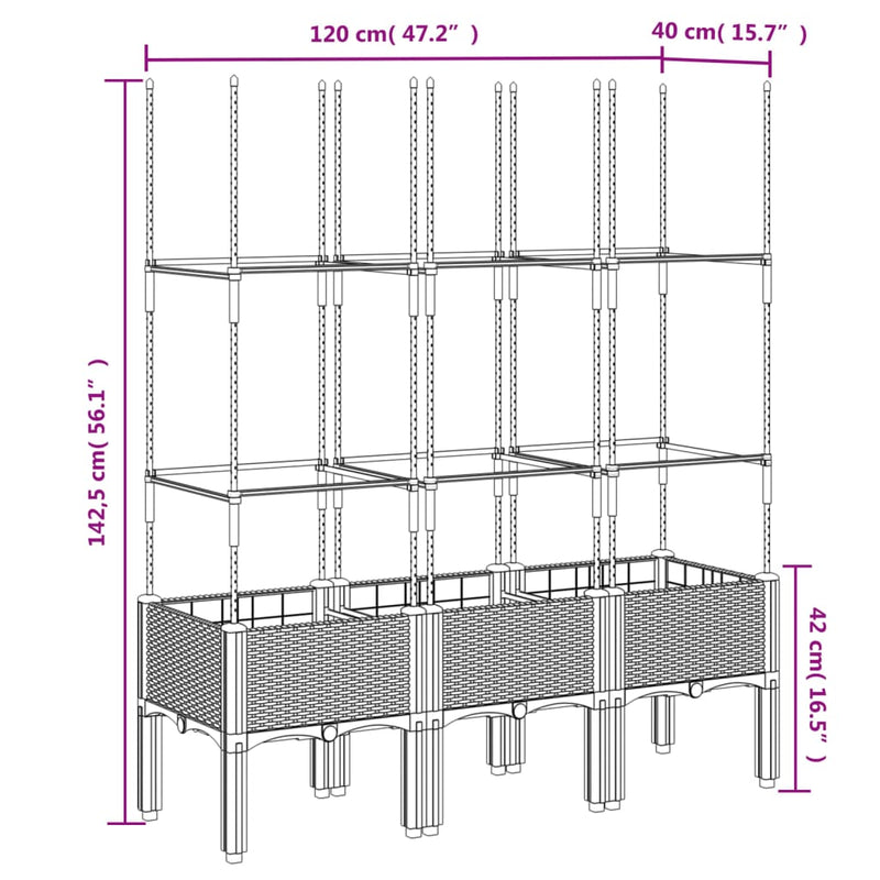 vidaXL Garden Planter with Trellis Blue Grey 120x40x142.5 cm PP