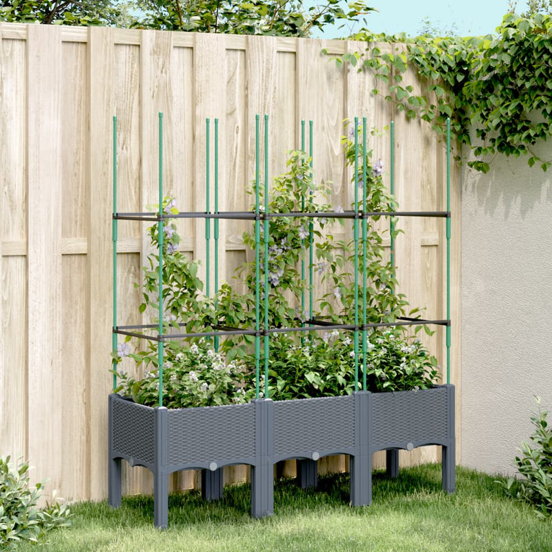 vidaXL Garden Planter with Trellis Blue Grey 120x40x142.5 cm PP