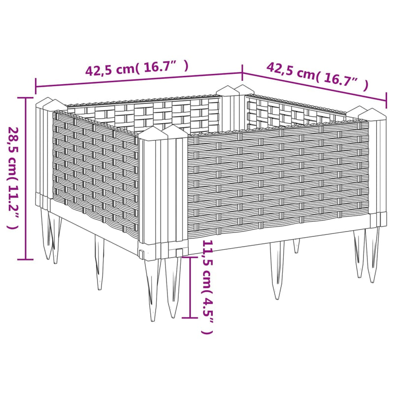 vidaXL Garden Planter with Pegs Blue Grey 42.5x42.5x28.5 cm PP