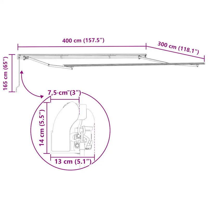 Manual Retractable Awning Anthracite&White 400x300 cm