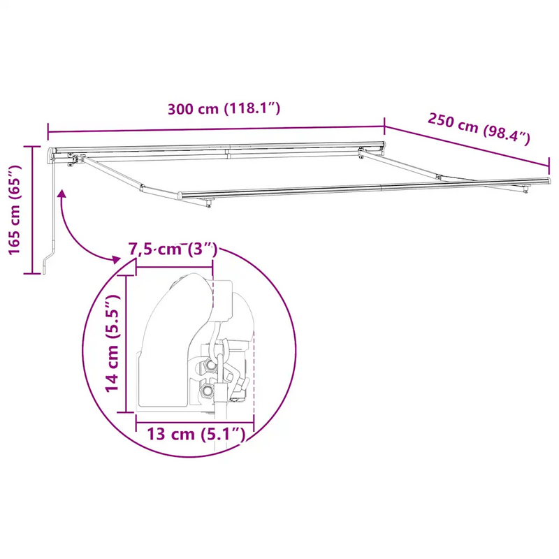 Manual Retractable Awning Anthracite&White 300x250 cm