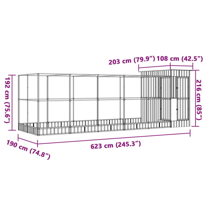 vidaXL Aviary with Extension Silver 623x203x216 cm Steel
