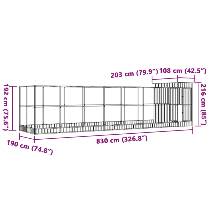 Aviary with Extension Silver 830x203x216 cm Steel