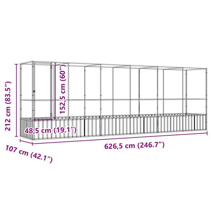 vidaXL Aviary with Extension Silver 626.5x107x212 cm Steel