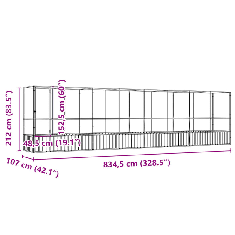 vidaXL Aviary with Extension Silver 834.5x107x212 cm Steel