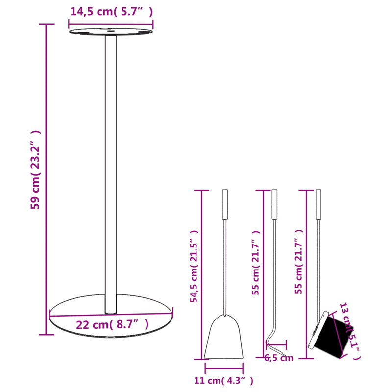 4 Piece Fireplace Tool Set 22x59 cm Steel
