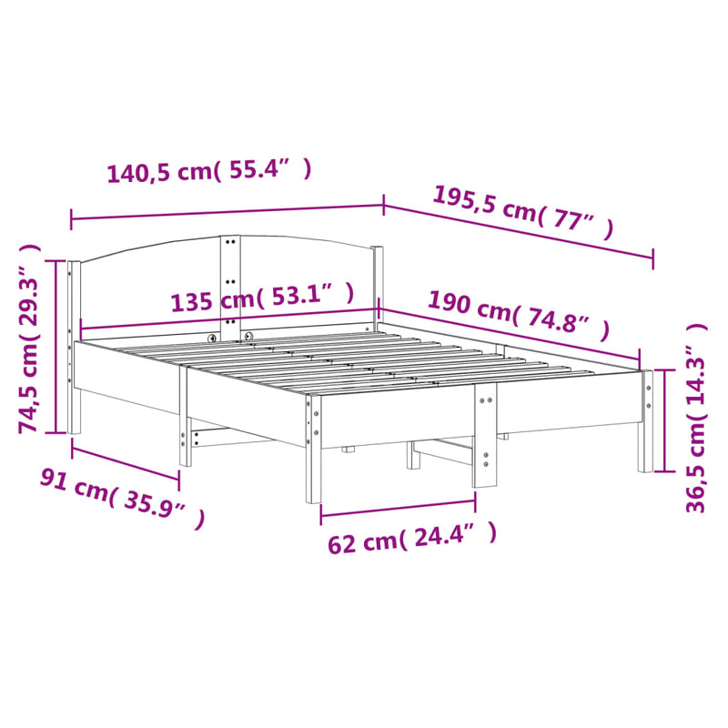 vidaXL Bed Frame without Mattress 135x190 cm Solid Wood Pine