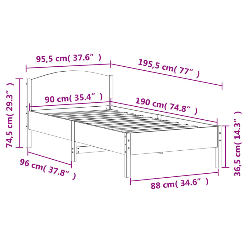 Bed Frame with Headboard 90x190 cm Solid Wood Pine