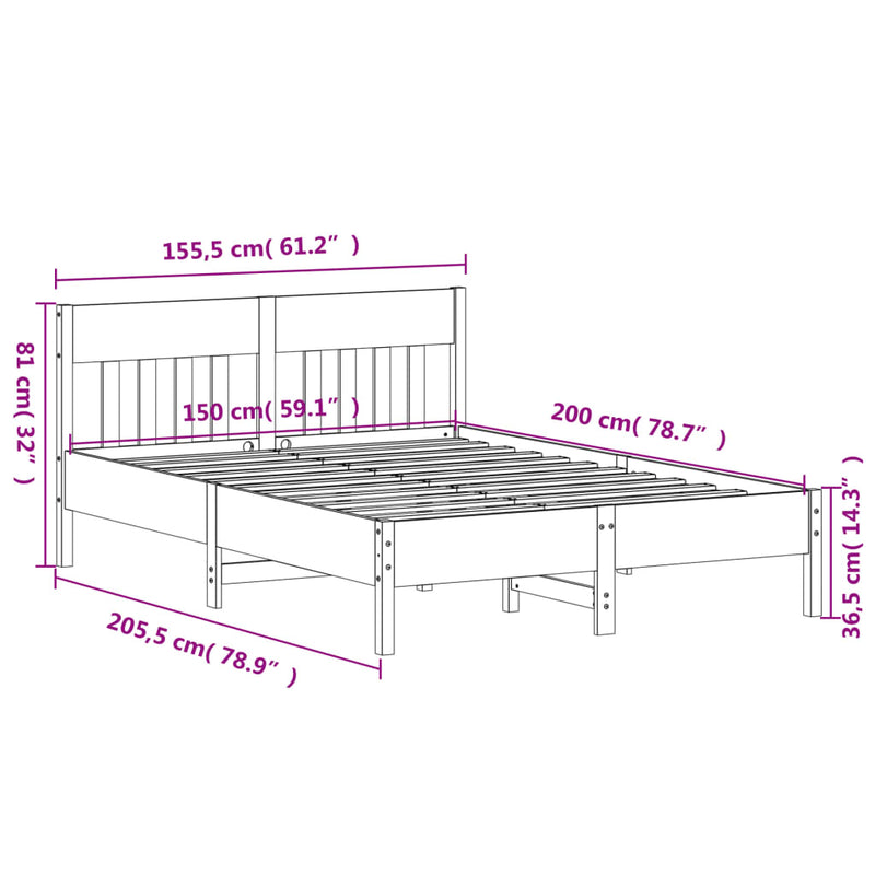 Bed Frame with Headboard 150x200 cm Solid Wood Pine