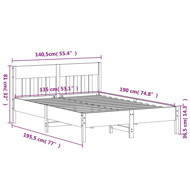 vidaXL Bed Frame without Mattress 135x190 cm Solid Wood Pine