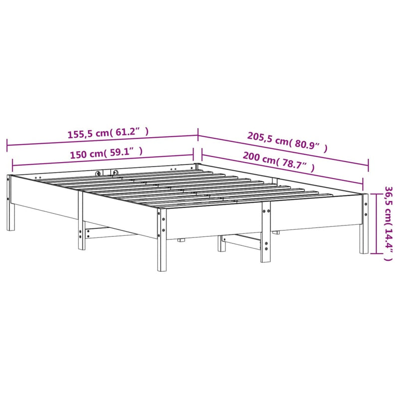 Bed Frame 150x200 cm Solid Wood Pine