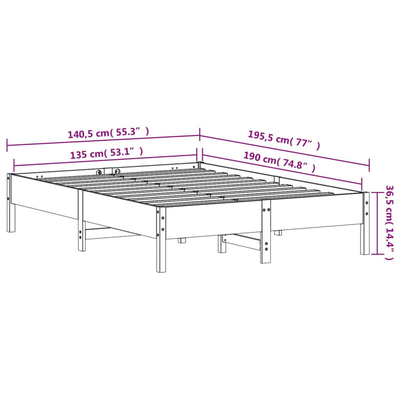 Bed Frame 135x190 cm Solid Wood Pine