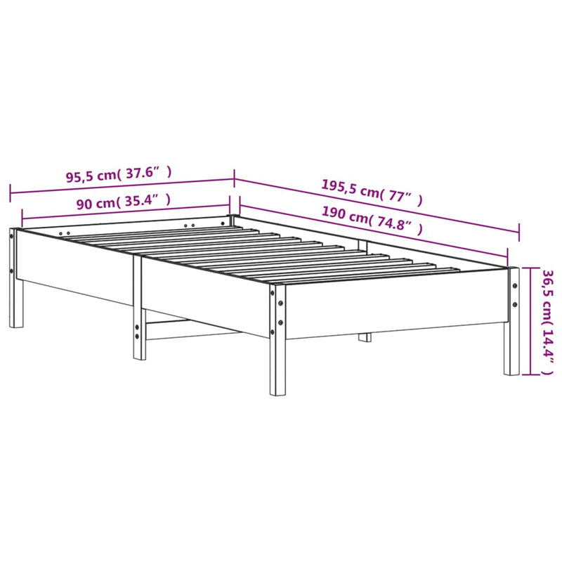 Bed Frame 90x190 cm Solid Wood Pine