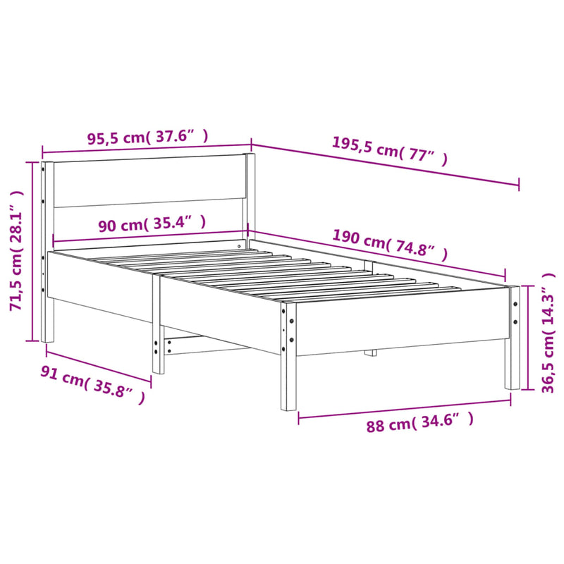 vidaXL Bed Frame without Mattress 90x190 cm Solid Wood Pine
