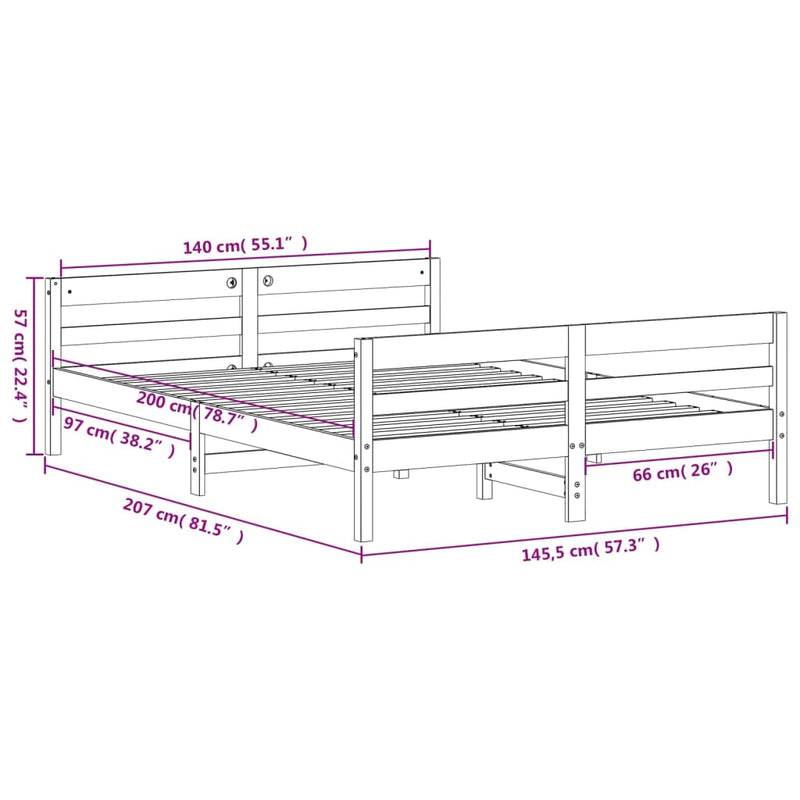 Bed Frame with Headboard 137x187 cm Double Size Solid Wood Pine