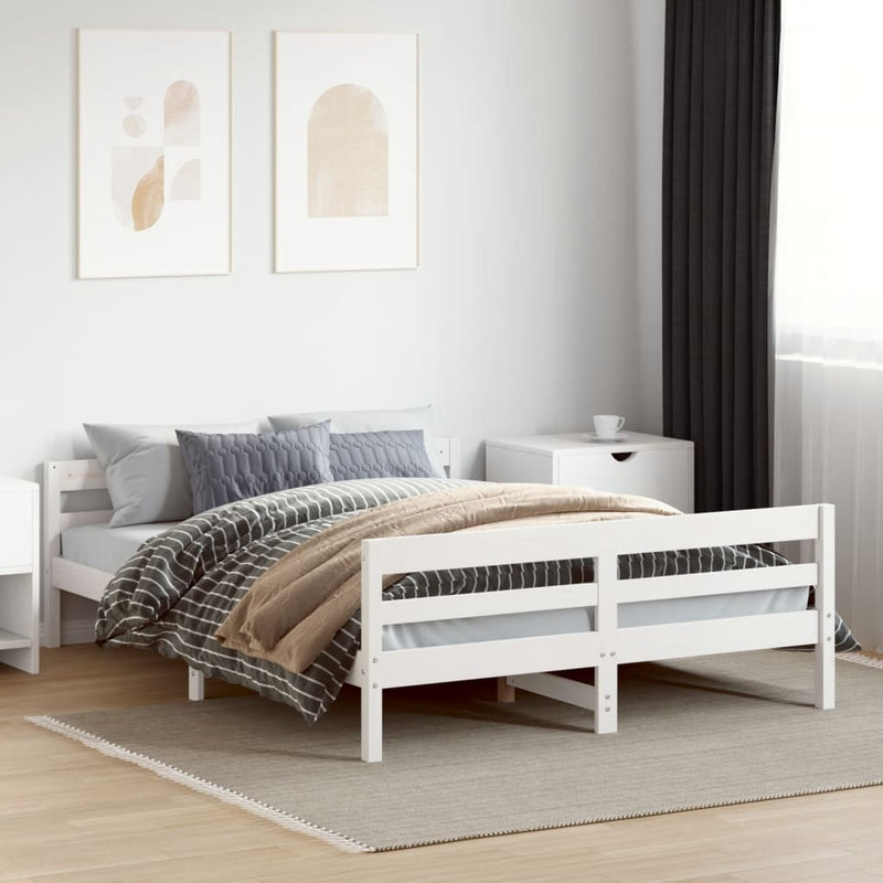 vidaXL Bed Frame without Mattress White 137x187 cm Double Solid Wood Pine