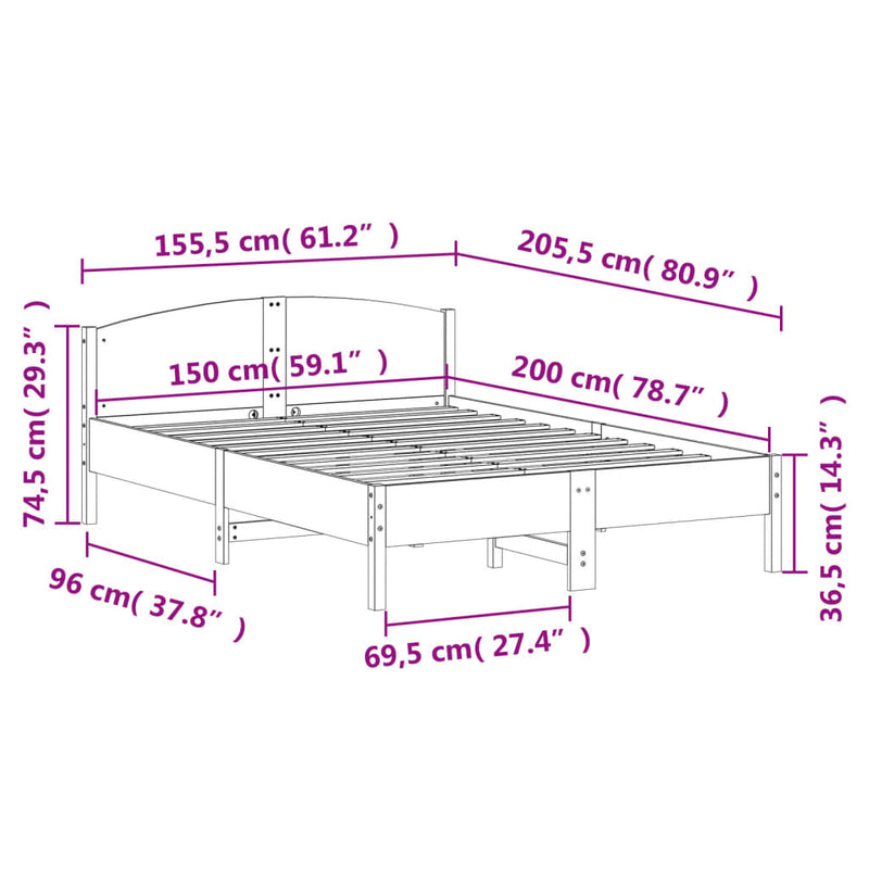 vidaXL Bed Frame without Mattress 150x200 cm Solid Wood Pine