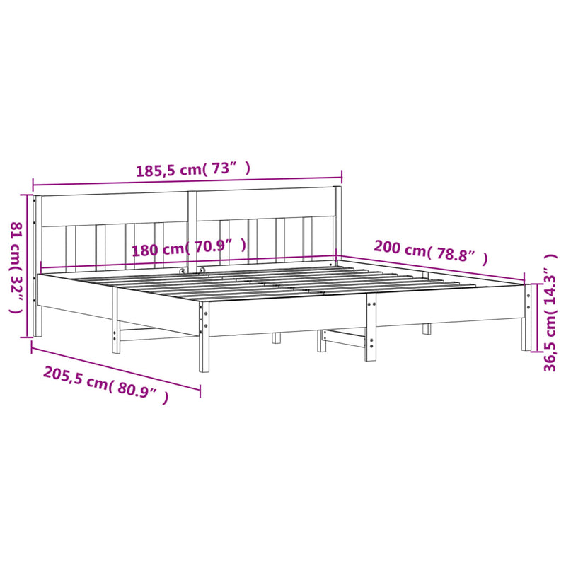 Bed Frame with Headboard 183x203 cm King Size Solid Wood Pine