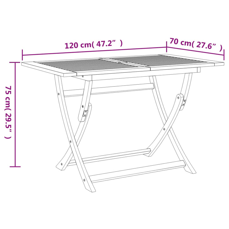 vidaXL Folding Garden Table 120x70x75 cm Solid Wood Acacia