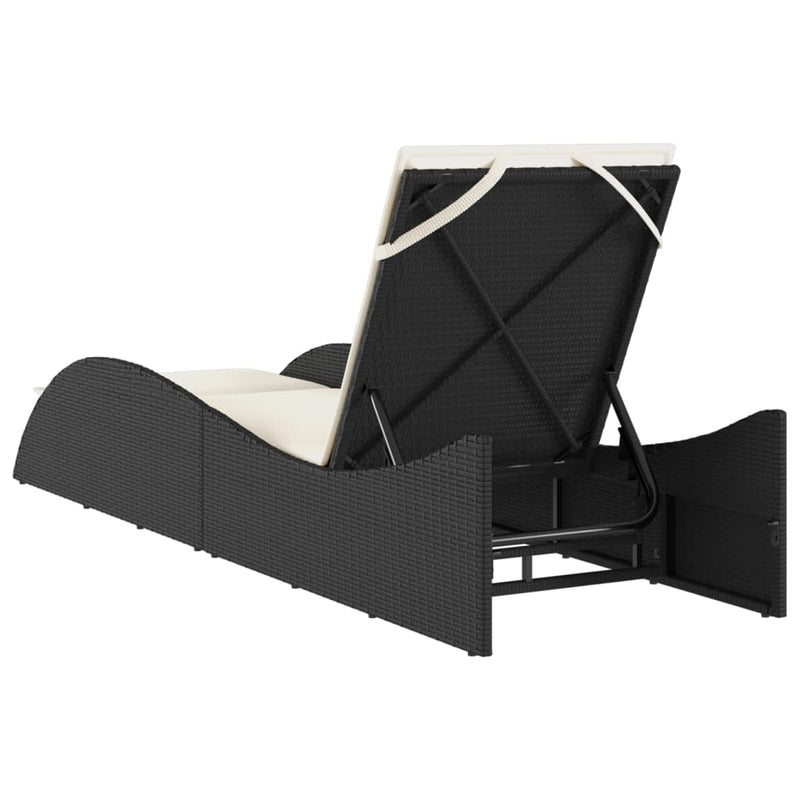 vidaXL Sun Lounger with Cushion Black 60x205x73 cm Poly Rattan
