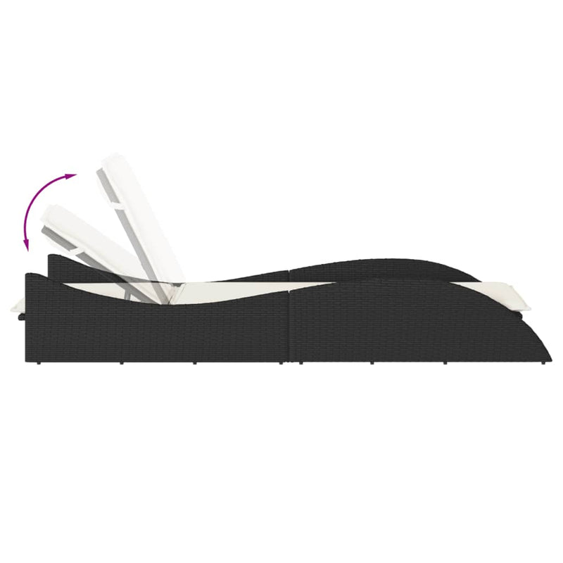 vidaXL Sun Lounger with Cushion Black 60x205x73 cm Poly Rattan