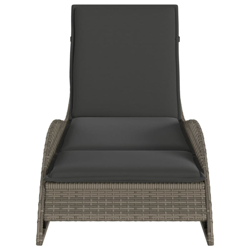 vidaXL Sun Lounger with Cushion Grey 60x205x73 cm Poly Rattan