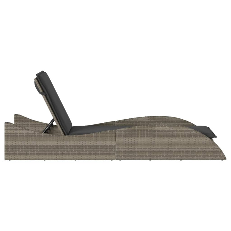 vidaXL Sun Lounger with Cushion Grey 60x205x73 cm Poly Rattan