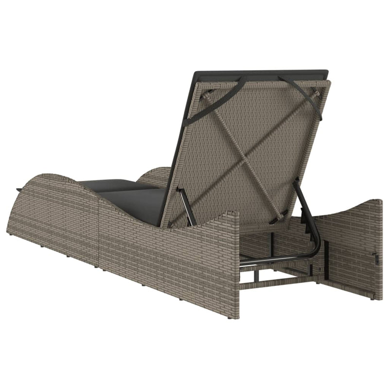 vidaXL Sun Lounger with Cushion Grey 60x205x73 cm Poly Rattan