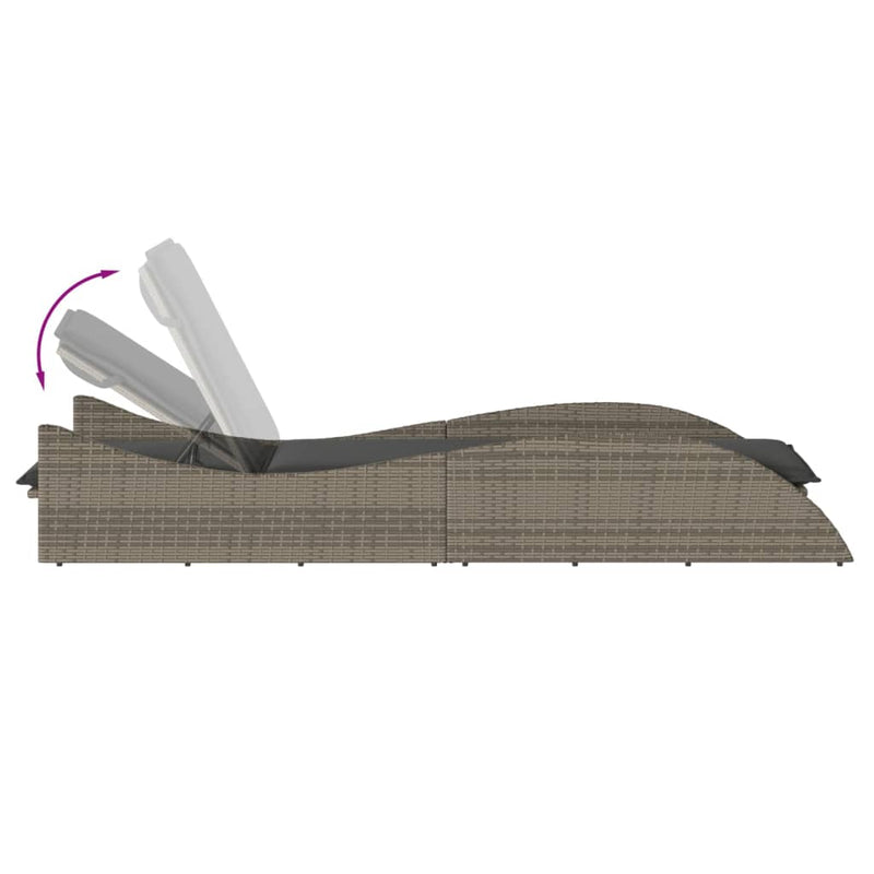 vidaXL Sun Lounger with Cushion Grey 60x205x73 cm Poly Rattan