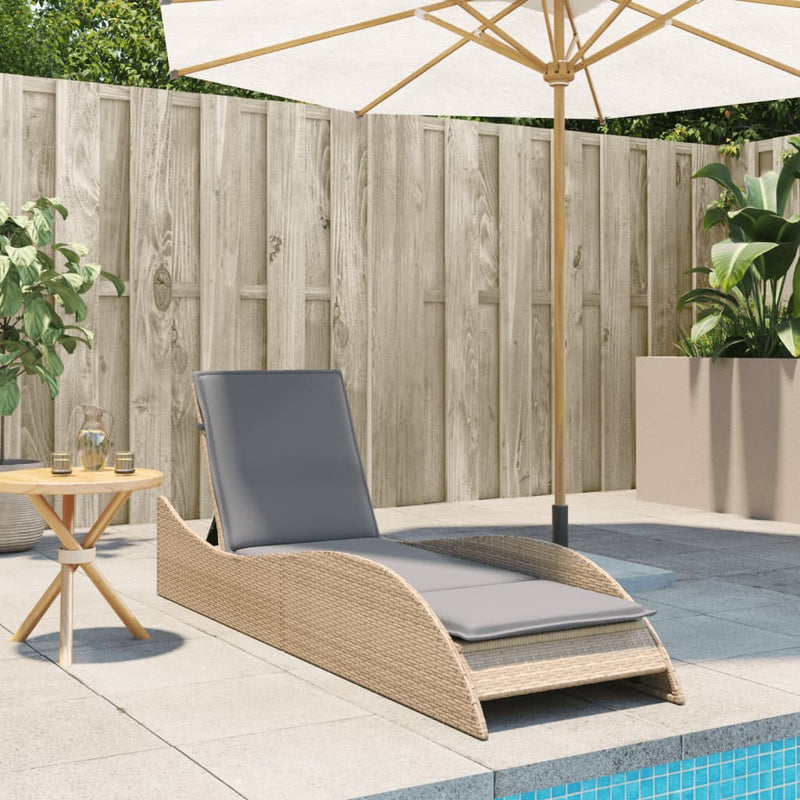 vidaXL Sun Lounger with Cushion Beige 60x205x73 cm Poly Rattan
