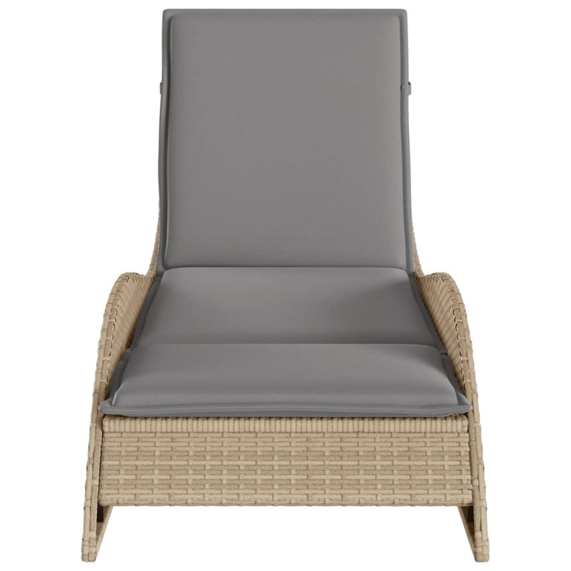 vidaXL Sun Lounger with Cushion Beige 60x205x73 cm Poly Rattan