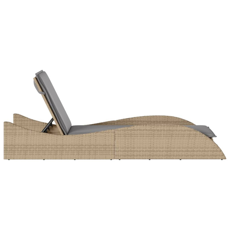 vidaXL Sun Lounger with Cushion Beige 60x205x73 cm Poly Rattan