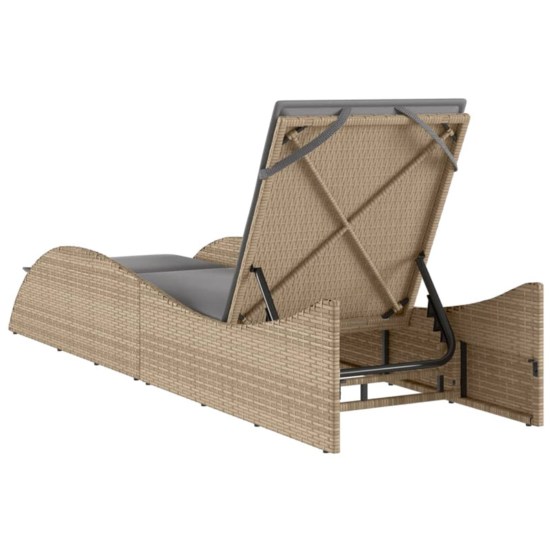 vidaXL Sun Lounger with Cushion Beige 60x205x73 cm Poly Rattan