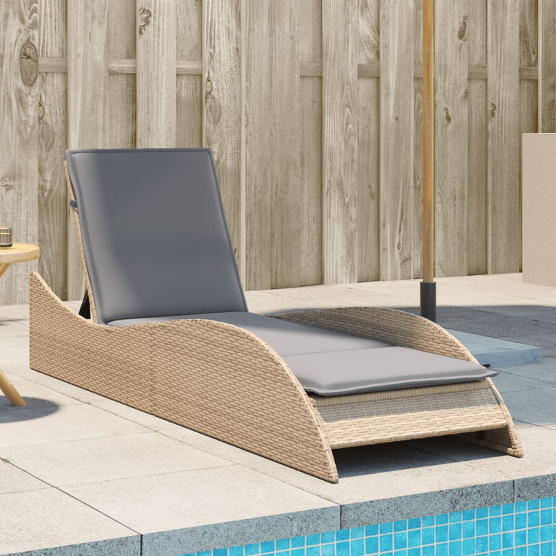 vidaXL Sun Lounger with Cushion Beige 60x205x73 cm Poly Rattan