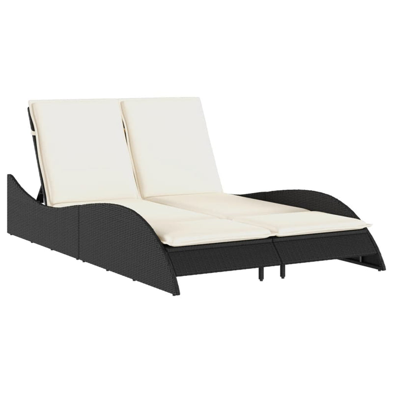 vidaXL Sun Lounger with Cushions Black 114x205x73 cm Poly Rattan