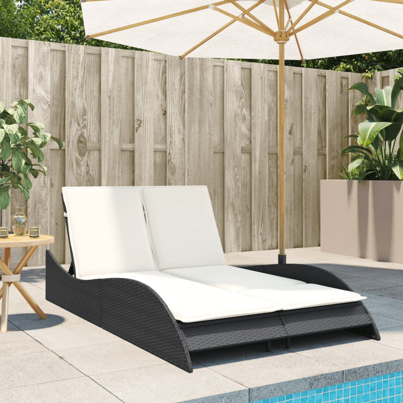 vidaXL Sun Lounger with Cushions Black 114x205x73 cm Poly Rattan