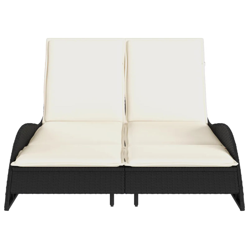 Sun Lounger with Cushions Black 114x205x73 cm Poly Rattan