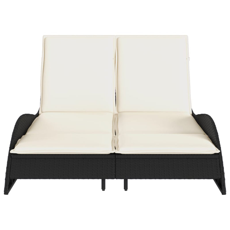 vidaXL Sun Lounger with Cushions Black 114x205x73 cm Poly Rattan
